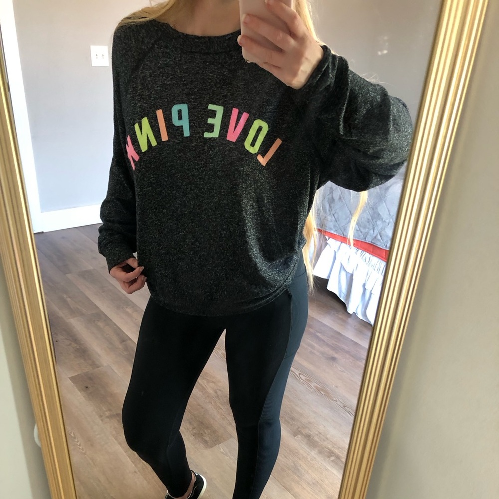 PINK Victoria's Secret Charcoal Sweatshirt with Multicolor Lettering
